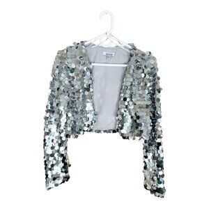 NWT Kensie Womens Sequined Crop Bolero Medium Silver Jacket